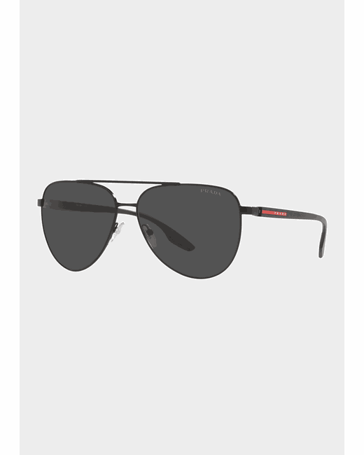 Prada Sport Steel Aviator Logo Sunglasses