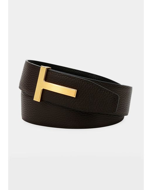 Tom Ford Ridged T-Buckle Leather Belt