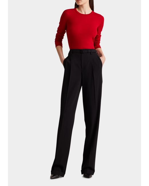 Ralph Lauren Collection Stamford Straight-Leg Wool Belted Pants