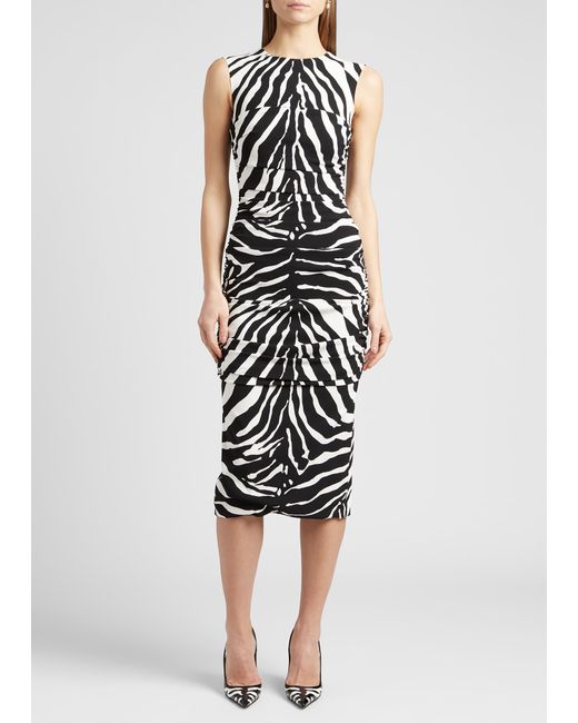 Dolce & Gabbana Zebra-Print Ruched Cady Midi Dress