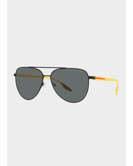 Prada Sport Polarized Steel Aviator Logo Sunglasses
