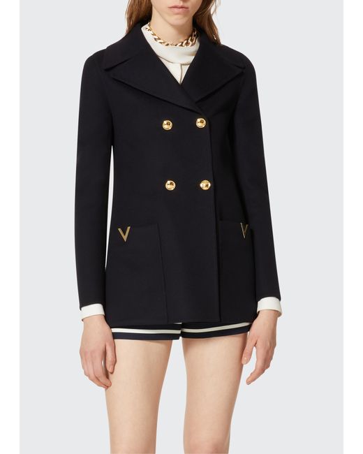 Valentino V Logo Notched Double-Breasted Wool Coat