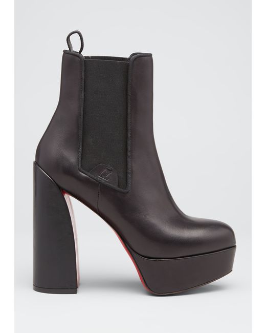 Christian Louboutin Leather Chelsea Red Sole Platform Booties