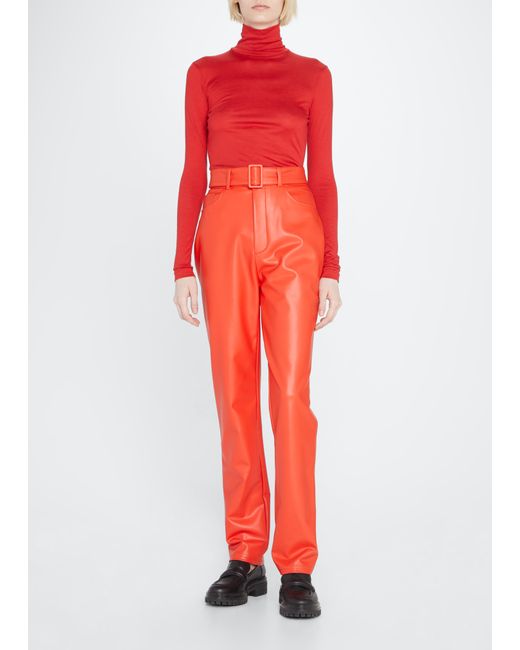 Lapointe Belted Faux Leather Slim-Leg Pants