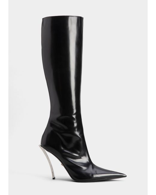 Versace Calfskin Metallic-Heel Tall Boots