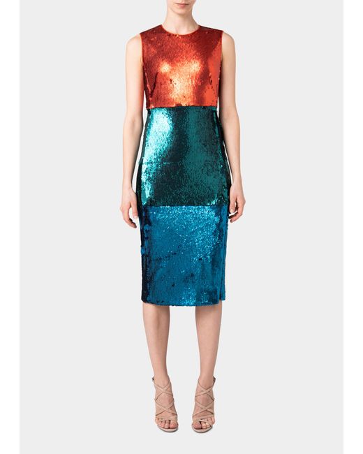 Akris Colorblock Sequin-Embellished Sheath Midi Dress
