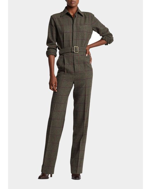 Ralph Lauren Collection Endrica Plaid Straight-Leg Wool-Cashmere Jumpsuit