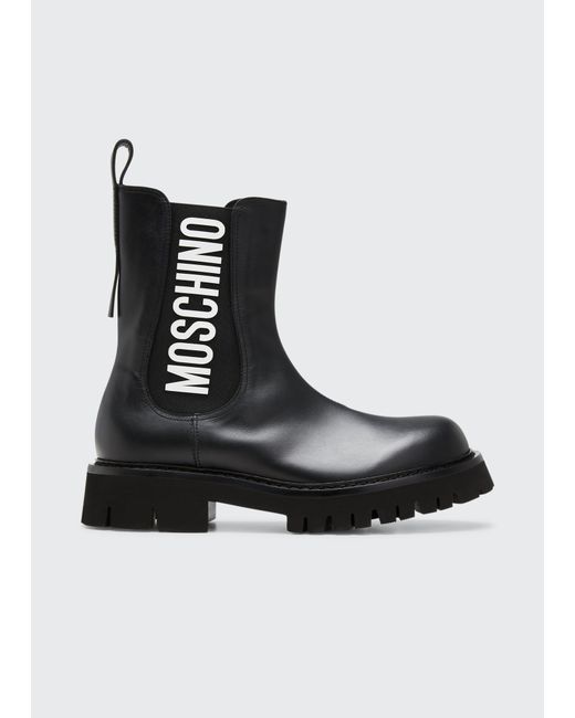 Moschino Leather Logo Chelsea Boots