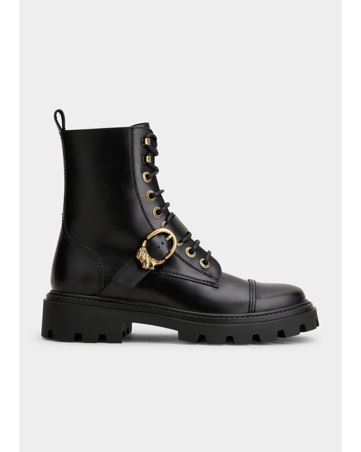 Tod's Lionshead Buckle Leather Combat Boots