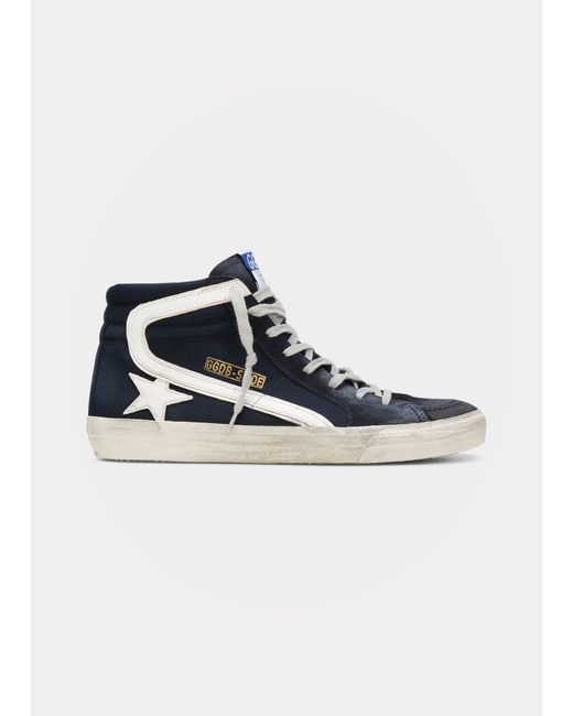 Golden Goose Distressed Denim Leather High-Top Sneakers