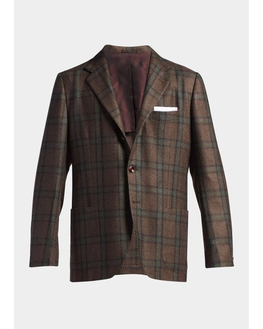 Kiton Houndstooth Cashmere-Wool Sport Coat