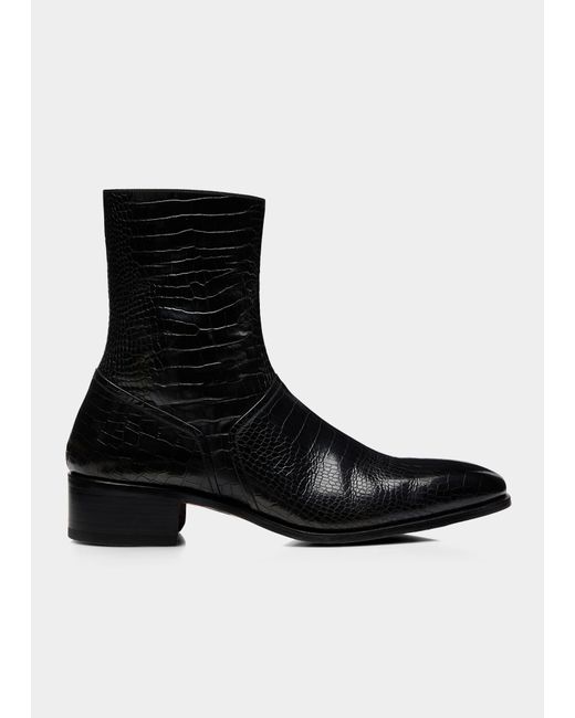 Tom Ford Alec Alligator-Print Leather Zip Ankle Boots