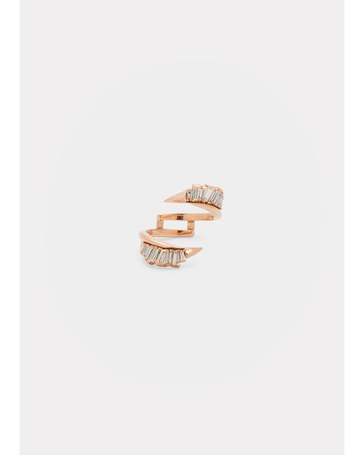 Nak Armstrong Ruched Open Coil Ring Guard with White Diamonds and 20K Rose Gold
