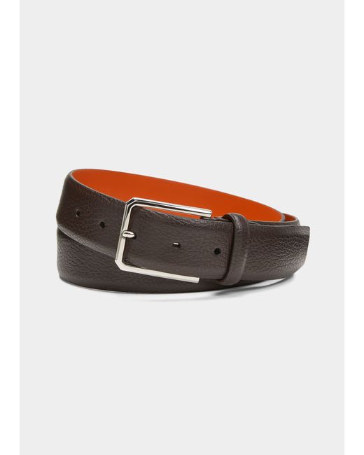 Santoni Rectangle Buckle Grained Leather Belt