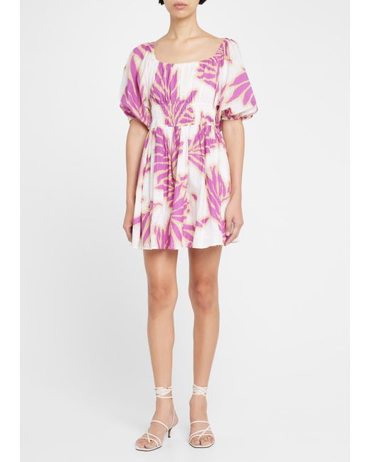 Tanya Taylor Ohara Puff-Sleeve Cinched Mini Dress