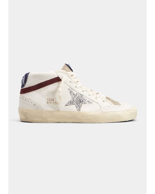 Golden Goose Mid Star Leather Glitter Wing-Tip Sneakers
