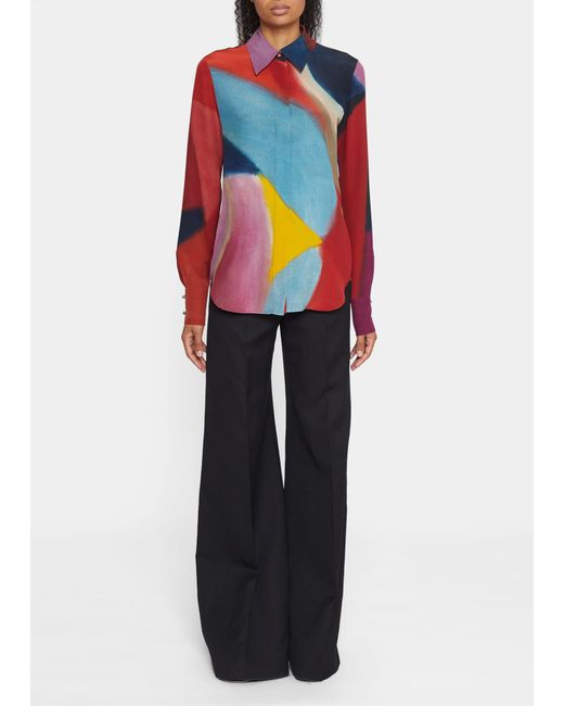 Chloé Abstract-Print Silk Collared Blouse