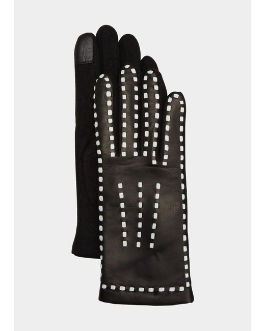 Agnelle Contrast Stitching Leather Cashmere Gloves