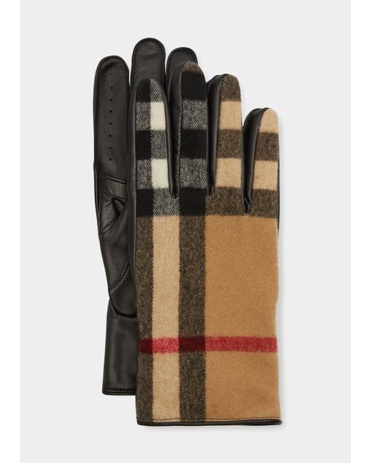 Burberry Exaggerated Check Wool Leather Gloves