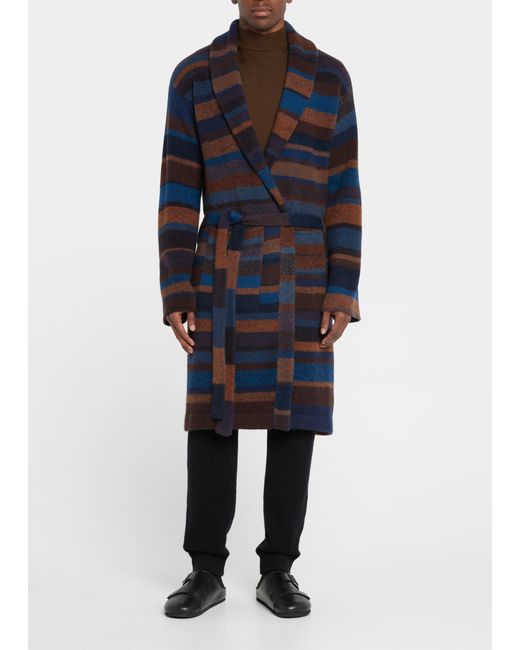 The Elder Statesman Heavy Cashmere Mixed-Stripe Robe Coat