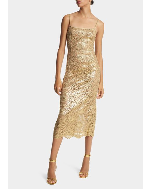 Michael Kors Collection Laminated Lace Midi Slip Dress