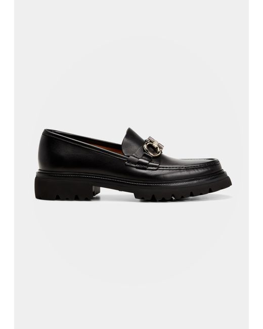 Salvatore Ferragamo Bleecker Leather Lug-Sole Loafers with Reversible Bit