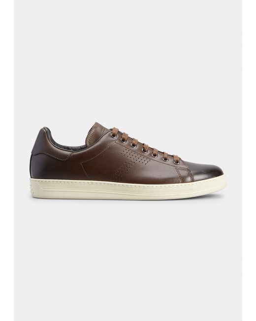 Tom Ford Warwick Burnished Leather Low-Top Sneakers