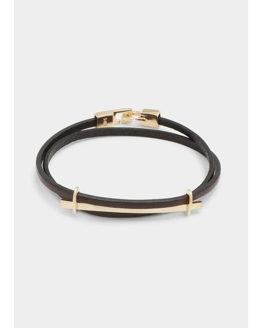 Zadeh San Remo Double Wrap Leather Bracelet with 14K Gold Bar