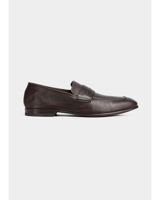 Z Zegna Pebbled Leather Loafers