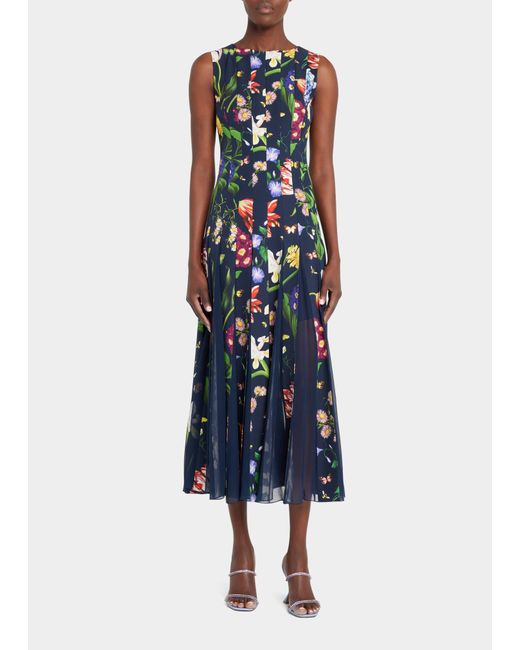 Oscar de la Renta Floral-Print Inset Midi Dress