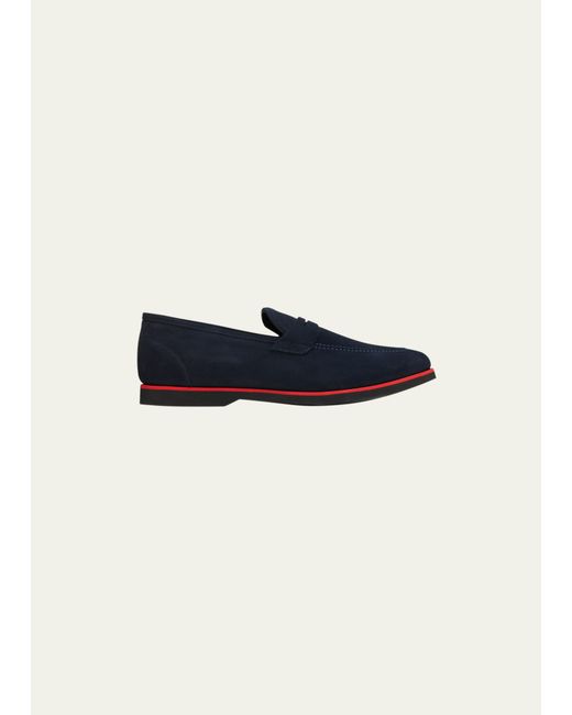 Kiton Stripe Midsole Suede Penny Loafers