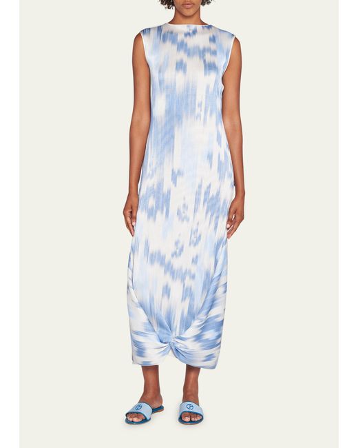 Giorgio Armani Abstract-Print Twisted-Hem Plisse Maxi Dress