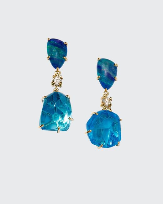 Jan Leslie 18K Bespoke One-of-a-Kind Luxury 2-Tier Earring with Opal Triplet Topaz and Diamond