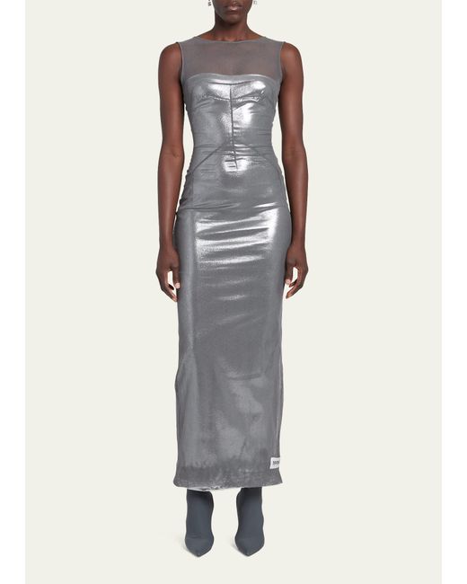Dolce & Gabbana Mixed Media Metallic Long Dress with Year Patch
