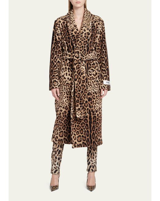 Dolce & Gabbana Leopard-Print Belted Terry Cloth Coat