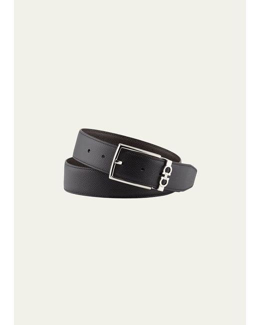 Ferragamo Reversible Textured Leather Belt with Classic Buckle