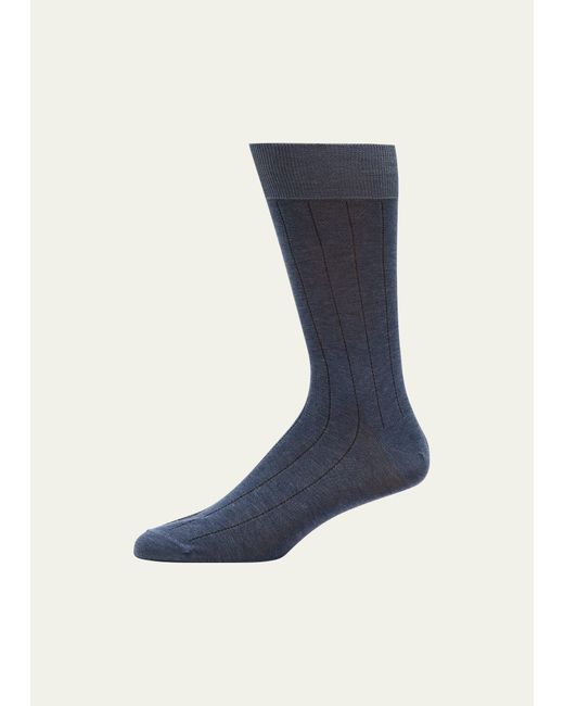 Bresciani Pinstripe Cotton Mid-Calf Socks