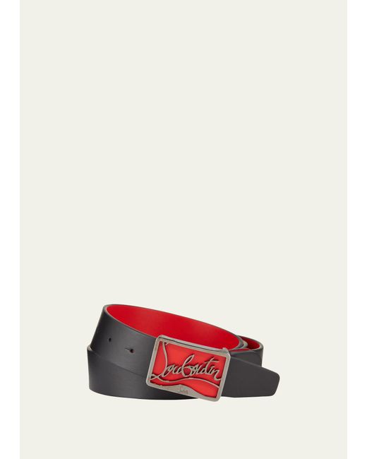 Christian Louboutin Ricky Leather Belt w Brass Logo Buckle