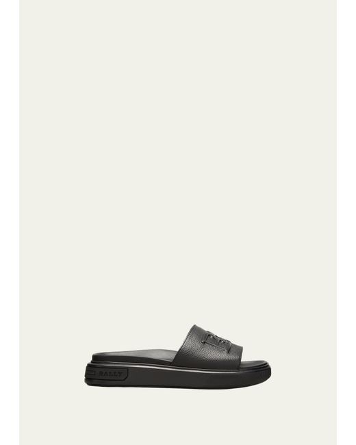 Bally Jarmo B-Chain Embossed Leather Slide Sandals