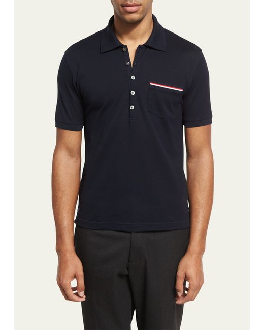 Thom Browne Heather Polo Shirt with Striped Pocket
