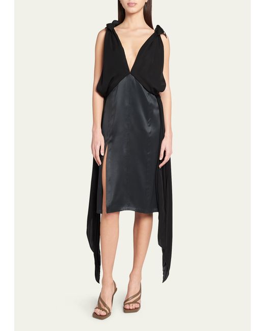 Bottega Veneta Bow-Shoulder Silk Twill Dress