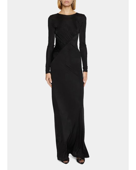 Saint Laurent Ruched Long-Sleeve Jersey Gown