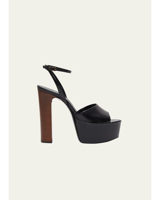 Saint Laurent Jodie Leather Ankle-Strap Platform Sandals