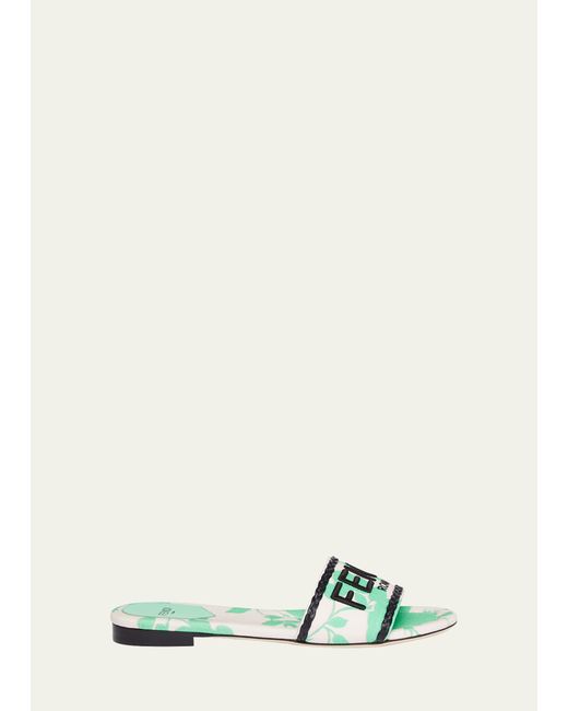 Fendi Floral Canvas Logo Slide Sandals