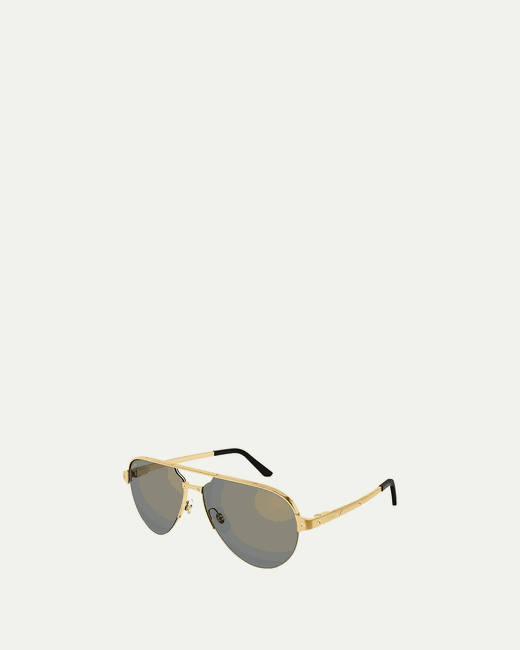 Cartier Half-Rim Metal Aviator Sunglasses with Logo