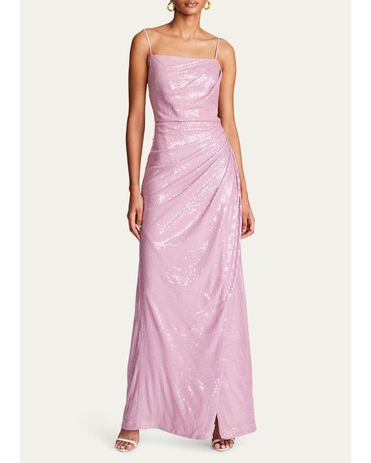 H Halston Alania Ruched A-Line Sequin Gown