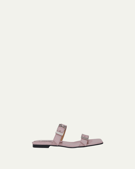 Reike Nen Leather Dual-Buckle Flat Slide Sandals
