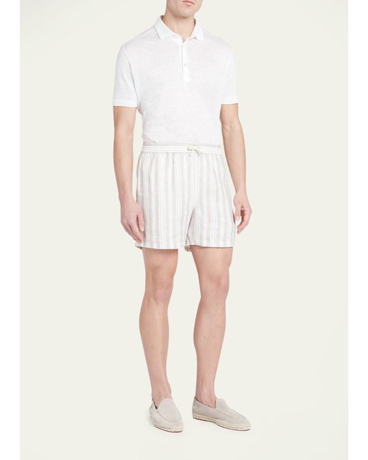 Loro Piana Stripe Linen Drawstring Shorts