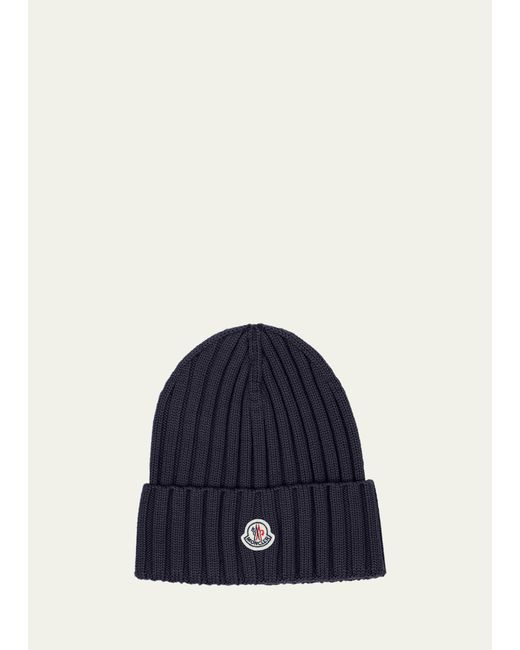 Moncler Ribbed Wool Beanie with Logo Patch