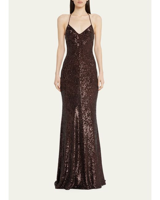 Naeem Khan Sequin-Embellished Spaghetti Strap Gown